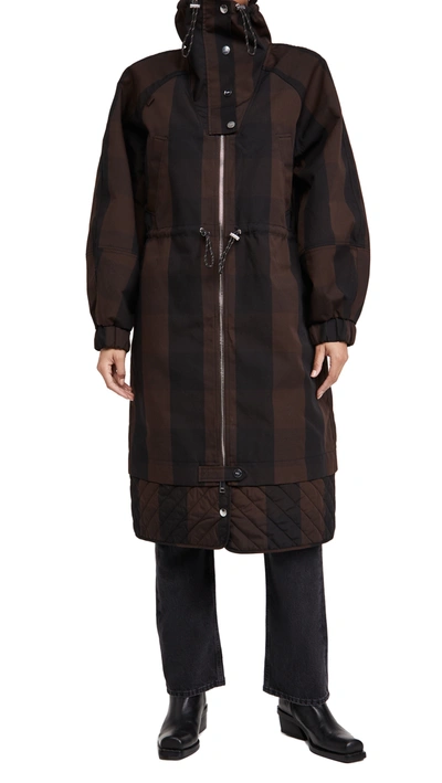 Shop Ganni Double Cotton Coat In Dark Brown