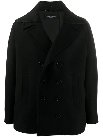 Shop Dolce & Gabbana Virgin Wool-cashmere-blend Detachable Lapel Classic Peacoat In Black