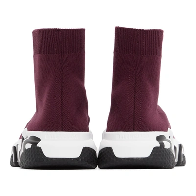 Shop Balenciaga Burgundy & White Graffiti Sole Speed High-top Sneakers In 6091 Prune