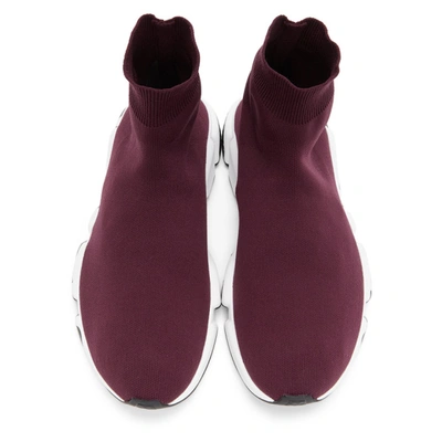 Shop Balenciaga Burgundy & White Graffiti Sole Speed High-top Sneakers In 6091 Prune