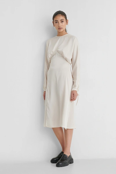 Shop Na-kd Open Back Side Slit Dress - Offwhite In Beige