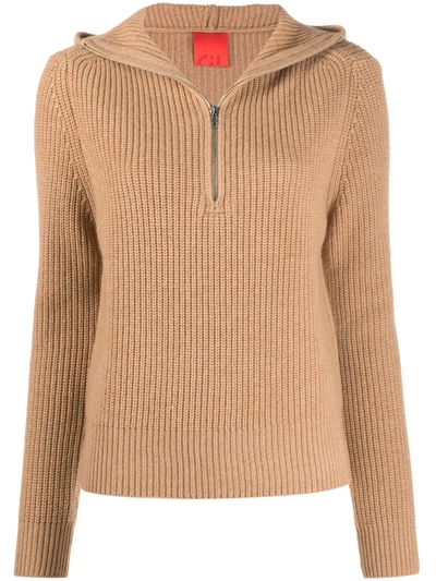 Shop Cashmere In Love Ribbed-knit Hoodie In Brown