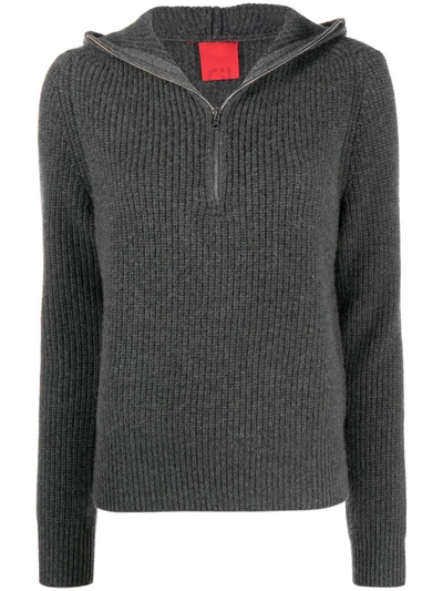 Shop Cashmere In Love Ribbed-knit Hoodie In Grey