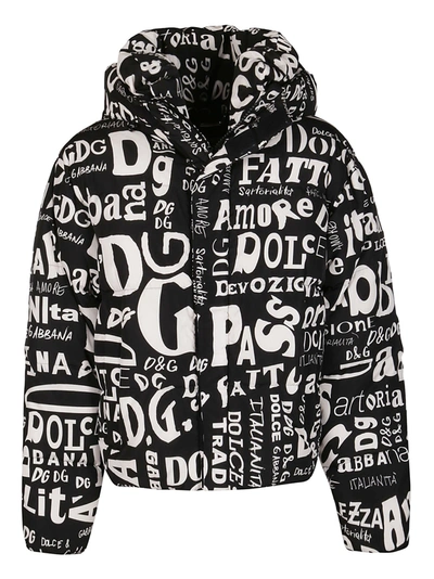 Shop Dolce & Gabbana Allover Logo Hooded Down Jacket In Multi