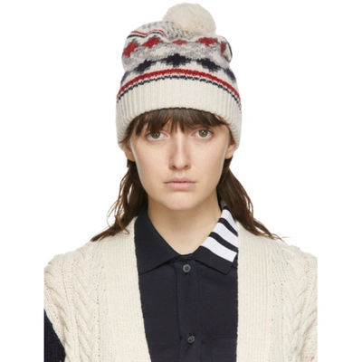 Shop Thom Browne White Mohair Fair Isle Beanie In 100 White