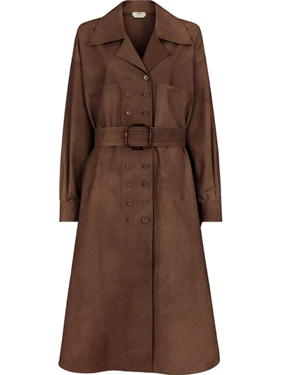 Shop Fendi Double-breasted Belted Trench Coat In Brown