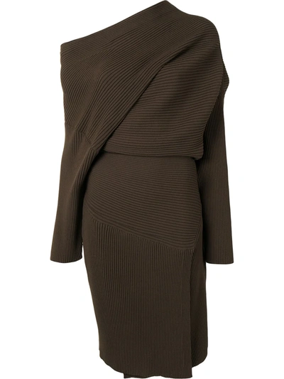 Shop Proenza Schouler One Shoulder Chunky Rib Midi Dress In Brown