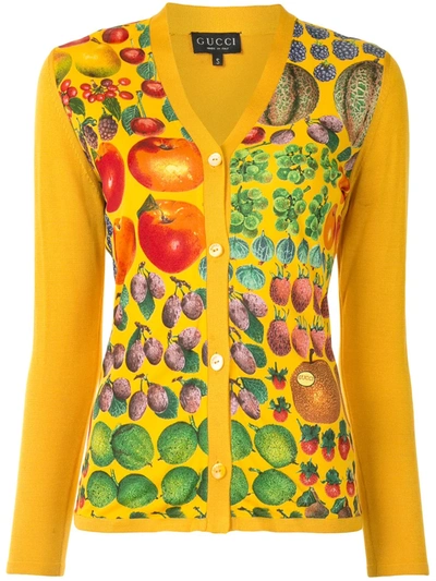 Pre-owned Gucci Fruit Print V-neck Cardigan In Yellow