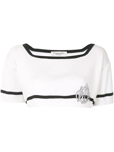 Pre-owned Dior  Embroidered Logo Cropped Blouse In White