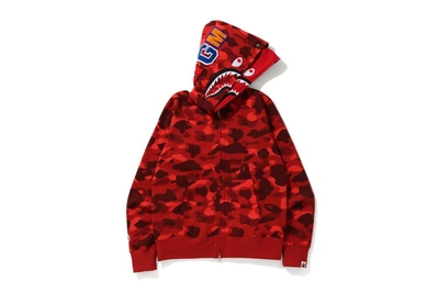 BAPE Pre-owned  Color Camo Shark Wide Full Zip Double Hoodie Red