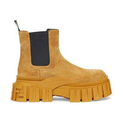 Shop Fendi Yellow Suede Chelsea Boots In Jaune