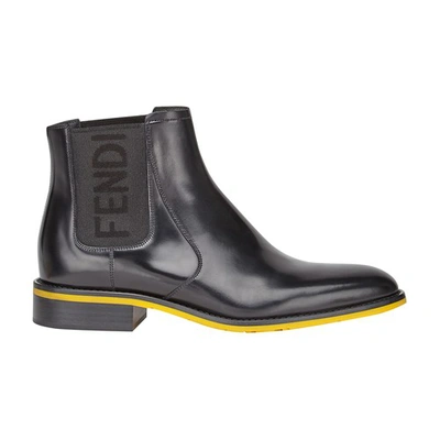 Shop Fendi Leather Chelsea Boots In Noir