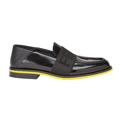 Shop Fendi Leather Loafers In Noir