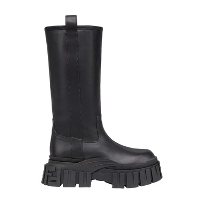 Shop Fendi Leather Boots In Noir