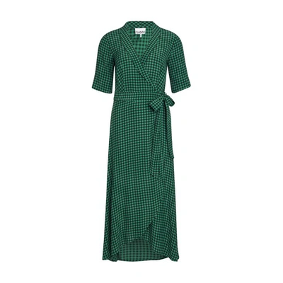 Shop Ganni Crepe Dress In Foliage Green