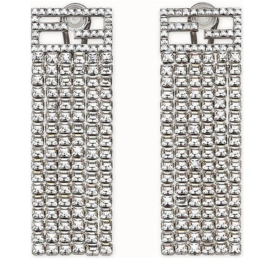 Shop Fendi Baguette Earrings In Argent