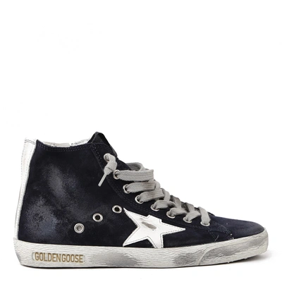 Shop Golden Goose Francy Used Effect Suede High-top Sneakers In Night Blue/white