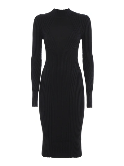 Shop Versace Jeans Couture Rib Dress With Turtleneck In Black