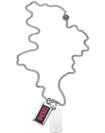 Shop Diesel Man Necklace Silver Size - Stainless Steel, Agate