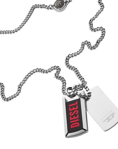 Shop Diesel Man Necklace Silver Size - Stainless Steel, Agate
