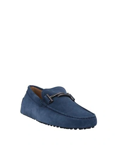 Tod's Man Loafers Slate Blue Size 7 Leather In Blue