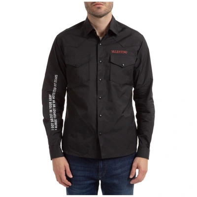 Shop Valentino Men's Long Sleeve Shirt Dress Shirt Moon In Black