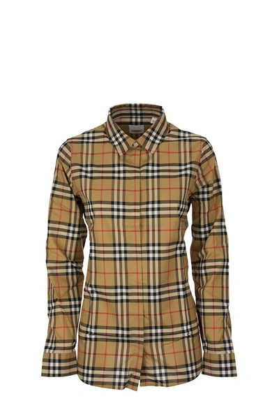 Shop Burberry Vintage Check Cotton Oversized Shirt In Antique Yellow