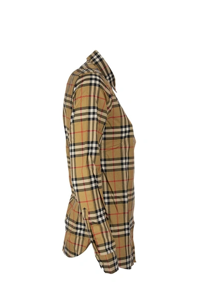 Shop Burberry Vintage Check Cotton Oversized Shirt In Antique Yellow