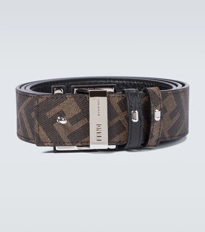 Shop Fendi Reversible Leather Ff Buckle Belt In Black