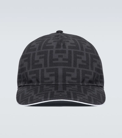 Shop Fendi Ff Canvas Baseball Cap In Black