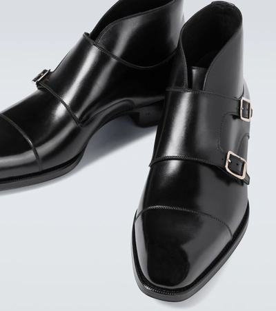 Tom Ford Kensington Pebble-grain Leather Monk-strap Boots In Black