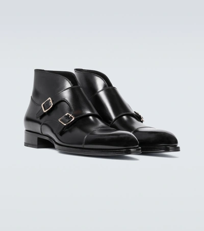 Tom Ford Kensington Pebble-grain Leather Monk-strap Boots In Black