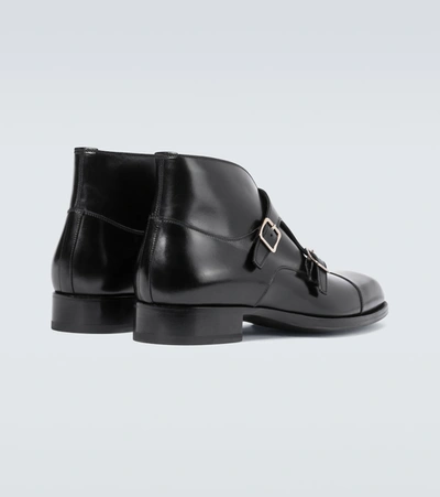 Tom Ford Kensington Pebble-grain Leather Monk-strap Boots In Black