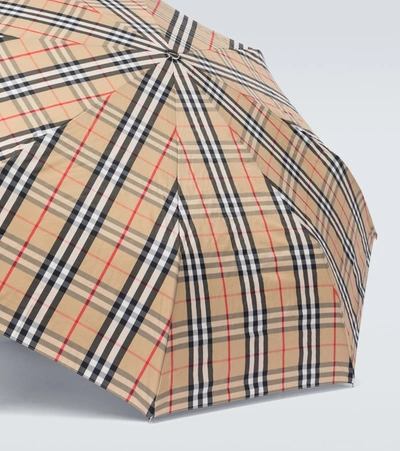 Shop Burberry Trafalgar Check Umbrella In Beige