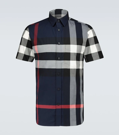 Shop Burberry Somerton Checked Shirt In Blue