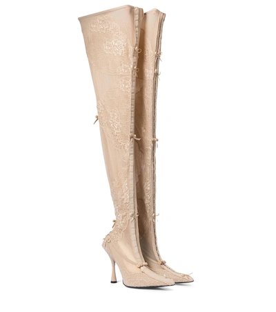 Shop Balenciaga Lingerie Knife Over-the-knee Boots In Beige