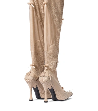 Shop Balenciaga Lingerie Knife Over-the-knee Boots In Beige