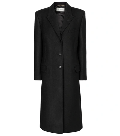 Shop Saint Laurent Wool Twill Coat In Black
