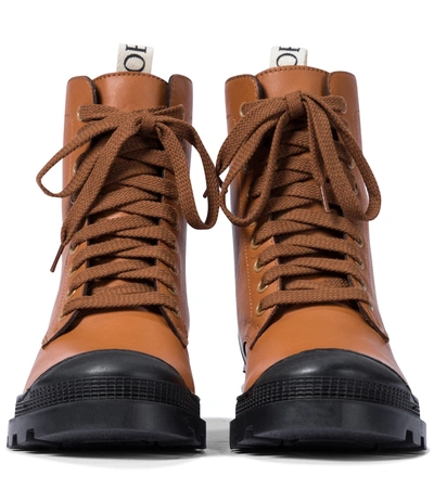 Shop Loewe Leather Combat Boots In Brown