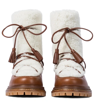 Shop Aquazzura Shearling Ankle Boots In White