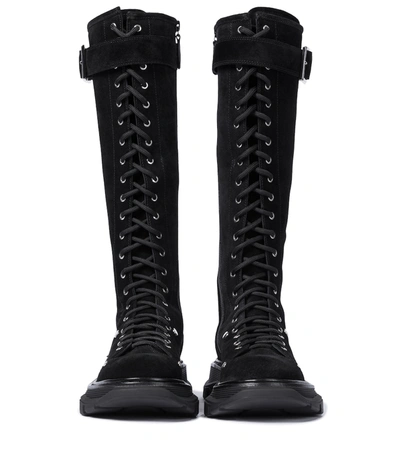 Shop Alexander Mcqueen Tread Suede Knee-high Boots In Black