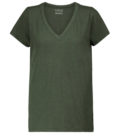 Shop Velvet Jilian Cotton T-shirt In Green