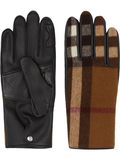 Shop Burberry Check-pattern Gloves In Brown