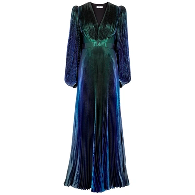 Shop Givenchy Pleated Metallic-weave Silk-blend Gown In Purple