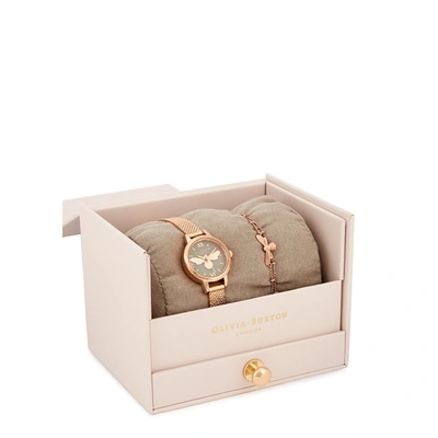 Shop Olivia Burton Mini Lucky Bee Rose Gold-tone Watch And Bracelet Set