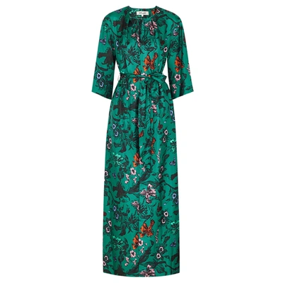 Shop Diane Von Furstenberg Caris Floral-print Silk Maxi Dress In Green