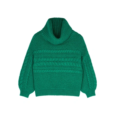 Shop Alice And Olivia Francine Green Cable-knit Wool-blend Jumper
