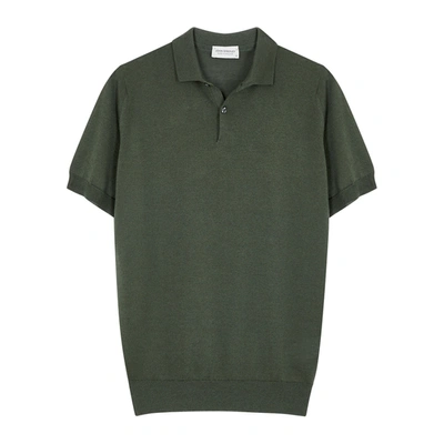 Shop John Smedley Payton Forest Green Wool-blend Polo Shirt In Dark Green