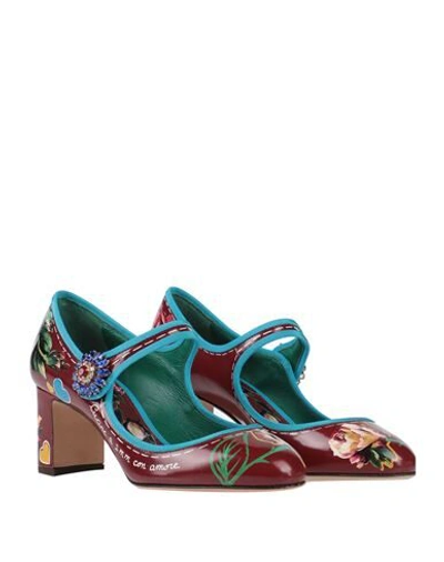 Dolce & Gabbana Floralpattern Leather Shoes In Maroon