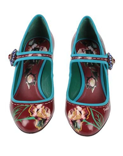 Dolce & Gabbana Floralpattern Leather Shoes In Maroon